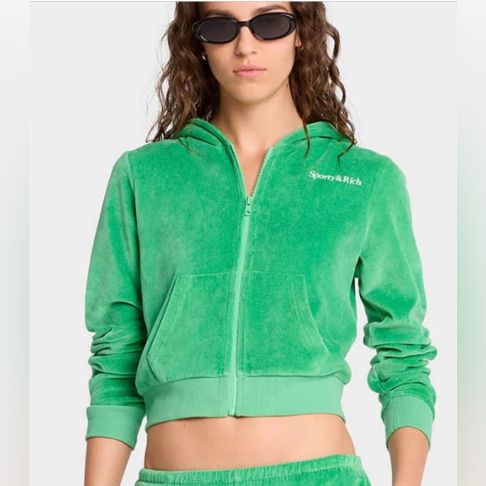 Sporty & Rich Health Velour Zip Hoodie, L